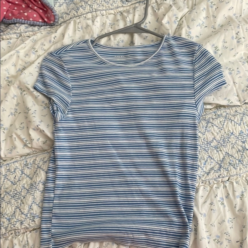American Eagle Outfitters Blue and White Striped Tee